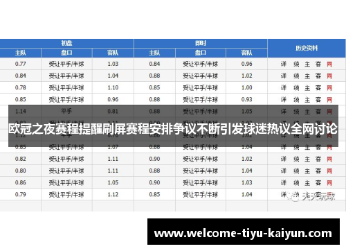 欧冠之夜赛程提醒刷屏赛程安排争议不断引发球迷热议全网讨论 欧冠之夜赛程提醒刷屏赛程安排争议不断引发球迷热议全网讨论